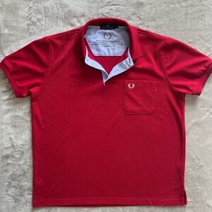 Fred Perry Red Polo Shirt Laurel Wreath Pocket Logo Youth Size L